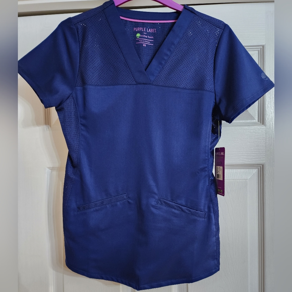PURPLE LABEL by healing hands 2282 JADE scrub Top XS Navy NWT (A18)